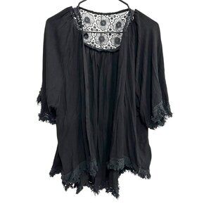 SweatyRocks NWT Black Lace Trim Kimono Open Cardigan Sz Medium Witchy Whimsygoth
